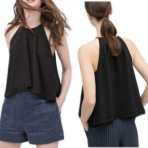 ZARA WOMAN Tank Top, Black Cropped Flowy Boho Bohemian Casual Sleeveless, S